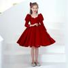 Vestido Largo de Manga Larga Rojo para Niñas Otoño e Invierno Vestido Tutú de Lunares para Cumpleaños Infantil Vestido de Presentación Vestido de Anfitriona