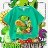 Plantas vs. Ropa de Zombies para niños, camiseta de manga corta, verano, caricatura de Guisante Lanzador, top infantil de media manga, moderno 7