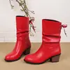 Botas de Moda de Talla Grande Transfronterizas para Mujer Otoño e Invierno Europeo y Americano Nuevas Botas Martin de Mujer con Tacón de Cuña de Caña Media y Punta Fina Venta al por Mayor Dropshipping
