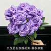 Ramo de rosas artificiales de nueve puntas para decoración del hogar en la sala de estar, arreglo de flores artificiales para bodas y celebraciones, rosas rojas, admite envío directo