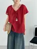Esa es la Blusa de Estilo Coreano con Cuello en V Suave y Atar para Mujer, Hecha de Algodón y Lino, Top Ligero de Manga Corta para Verano, H6873