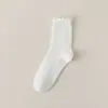 Calcetines para Mujer Par Algodón Color Sólido Caña Media Calcetines de Felpa con Orejas de Madera Ins Tendencia Japonesa Todo Fósforo Calcetines al por Mayor