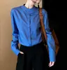 Nova Camisa Azul para Mulheres da Primavera de 2026, Estilosa e Juvenil, Versátil, Moderna, Slim Fit, Manga Longa, Top Confortável, Tendência