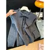 Cardigan suéter estilo Chanel com estampa tie-dye, laço e gola com babados para mulheres, novo top de malha casual solto para primavera e outono