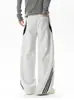 Pantalones de chándal a rayas de bloques de color de peso pesado estilo americano, unisex, colección de otoño, pantalones casuales retro blancos y grises, pantalones largos de pierna recta holgados de moda
