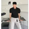 Camisa polo para hombre estilo business casual, de manga corta, nuevo diseño de verano, con cuello de botones, corte ajustado, tejido de punto, al por mayor para ventas transfronterizas