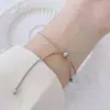 Acero de Titanio Cadena Hueso de Serpiente Juego de Collar y Pulsera de Tirar con Perla Redonda Cadena Larga de Acero de Titanio para Mujer