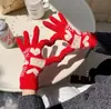 Luvas de tricô vermelhas de cinco dedos para todas as ocasiões, femininas, outono e inverno, estilo coreano, grossas, quentes, para andar de bicicleta, escrever, tela sensível ao toque, luvas de lã