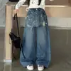 Conjunto de Camiseta de Manga Larga para Niñas Otoño 2026 con Cordón, Pantalones de Pierna Ancha de Mezclilla Estilo Coreano con Solapa Trasera para Niños Mayores, Moderno