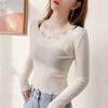 Llegada Nueva 2024 Camisa Base de Malla Corta para Mujer Talla Grande Cuello Redondo Falda Lencera Delgada Top de Encaje