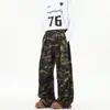 Jeans Retro de Calle Americana Pantalones Cargo Camuflaje Hip-Hop para Hombre Jeans de Pierna Ancha Sueltos Jeans Ajustados para Hombre
