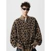 Jaqueta de Tricô Versátil Estampa de Leopardo Retrô para Homens 2025 Nova Tamanho Grande Solta Estilo Preguiçoso Cardigan Jaqueta de Tricô para Homens