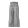 Y6080 Estilo Americano High Street Unisex Retro Estilo Old Money Rayas Botones Diseño Pantalones de Vestir Sueltos Pierna Ancha para Hombre