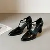 Mules de Salto Alto Bico Fino com Tira no Tornozelo, Sandálias de Salto Bloco, Sapatos Marrons Estilo Francês Vintage - Nova Coleção Primavera/Verão 2026