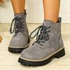Diferencia de código 0.672025 Botines de Piel Ante Multicolor Nuevos Otoño e Invierno para Mujer Estilo Británico con Cordones Suela Gruesa