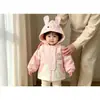 Chaqueta de Primavera y Otoño para Bebé Niña con Orejas de Conejo, Bloques de Color y Bordado de Conejo, Ropa Exterior Casual para Niños Pequeños