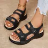 Artículos en stock Nuevo estilo de primavera Comercio exterior Zapatos de mujer Suela plana Doble velcro Boca de pez Sandalias para mujer Transfronterizo Más vendidos Talla grande Zapatos Venta al por mayor