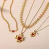Elegante y Silencioso Estilo Europeo y Americano Joyería de Ágata Roja Collar con Colgante de Cruz de Acero de Titanio Cadena para Clavícula de Lujo Ligero Nicho Accesorios Transfronterizos de Acero Inoxidable