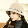 Sombrero de Pescador de Lana Patchwork para Mujer, Nuevo Moda Otoño/Invierno Elegante con Decoración Floral, Versátil y Adelgazante