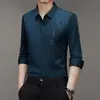 Camisa Fina para Hombre 2024 Primavera y Otoño Completamente Invisible Casual para Hombre de Mediana Edad Estampada de Nailon Top Casual para Papá