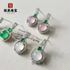 Novos Brincos Estilo Chinês Retrô Crisoprásio Natural Gelo Brincos Redondos para Mulheres High-End Brincos de Jade Rosa Fada