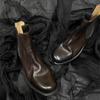 Edição de Couro de Vaca ~ Botas Chelsea Marrons Couro Genuíno Botas Retro de Cano Curto 2024 Botas Estilo Britânico Botas Martin