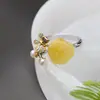 Anillo de plata Nafoge al por mayor incrustado con flor de cera de abeja natural Anillo de plata de ley 925 mariposa pequeña tridimensional Anillo de plata abierto