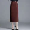 Saia justa elegante e simples, novo modelo outono 2026, saia midi elegante com fenda para mulheres