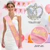 Cinta de Seda y Satén para Cumpleaños de Damas Europeas y Americanas, Cinturón Ceremonial, Correa para el Hombro, Diadema de Corona con Pedrería de Cumpleaños, Accesorios para el Cabello de Fiesta