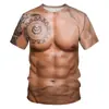 Nova Camiseta de Algodão com Gola Redonda de Verão Estampa Digital 3D Masculina Solta Casual de Manga Curta