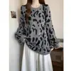 Suéter 2025 Estampa de Leopardo Tendência Novo Estilo Jovem para Mulheres, Versátil Malha Solta e Emagrecedora