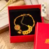 Joyería DIY Chapada en Oro Calabaza Dorada Monedas de los Cinco Emperadores Brújula Giratoria Pulsera Trenzada para Mujer Nuevo Estilo Retro Chino Tendencia Nacional