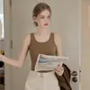 Camisola acanalada de color liso para mujer Tongyuan para verano, adecuada como prenda exterior, top base sin mangas con un toque de alta gama