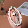 Pulsera de Bodhi Tara de Jade Blanco con Cuentas Redondas de Alto Pulido, Cuentas de Meditación, Colgante de Borla, para Sostener en la Mano para Hombres y Mujeres, Suministro para Transmisión en Vivo