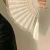 Agita el sonido del mismo abanico de encaje Lolita clásico cheongsam foto de pasarela abanico plegable abanico de encaje de una sola capa negro oscuro