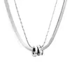 Collar con Anillo Doble Círculo Cadena Lisa Transfronterizo Europeo y Americano con Diamantes, Cadena Doble Hoja de Caja Acero Inoxidable Chapado en Oro de 18K Fabricante de Joyería