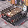 Juego Integrado de Mesa y Sillas para Exteriores para Plaza Comercial, Mesa y Sillas de Ocio para Patio, Parque al Aire Libre con Protección Solar, Mesa y Sillas de Comedor de Madera Plástica