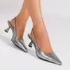 Tacones de Aguja Puntiagudos de Comercio Exterior, Nueva Moda de Otoño, Elegantes Sandalias de Tacón Alto en Gris Pistola, Tacones Bajos Cómodos, Transfronterizo