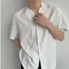 Camisa de Manga Corta con Cuello Irregular Retro Minimalista para Hombres y Mujeres, Top Casual Holgado de Verano con Cuello en V