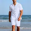 Conjunto de Moda Casual de Top Casual de Lino de Manga Larga y Shorts de Lino