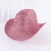 Sombrero de Cuero Occidental Transfronterizo con Pedrería, Accesorio de Escenario de Moda, Sombrero Jazz Brillante de Ala Curva, Sombrero de Vaquero al por Mayor