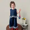 Conjunto de Verano de Mezclilla para Niñas 2026 Nuevo Elegante Conjunto de Dos Piezas con Top sin Mangas de Encaje y Pantalones Rectos para Niñas Pequeñas