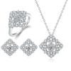 Tonglin Moda Anillo de Plata S925 de Venta Caliente Aretes Cuadrados Collar Rombo Joyería Trío Anillo