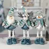 Decoraciones Retráctiles Navideñas Muñeco Azul de Papá Noel Muñeco de Nieve Reno Muñeco Adornos Decorativos Muñeco Ventana