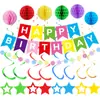 Conjunto de Decoração Colorido Multicor Tema Festa de Aniversário Banner de Estrela Pentagrama Espiral Favo de Mel Azul Preto Dourado