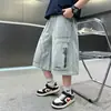 Shorts Jeans Finos de Verão para Meninos 2026 Novo Estilo Roupas de Verão para Crianças Grandes Calças Compridas Médias para Meninos Calças de Trabalho Infantis Calças 7/8
