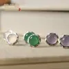 Pendientes de Ágata Calcedonia Natural Grado A Verde Claro con Incrustación Plateada, Pendientes Simples Vintage con un Toque de Lujo, Exquisito Diseño Pequeño de Cabujón
