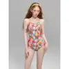 Bikini de una pieza con diseño floral sexy sin tirantes de moda estilo coreano nuevo con encaje, traje de baño adelgazante para vacaciones