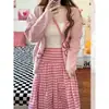 Cárdigan de Punto Jacquard Rosa Suave y Dulce LEKA 2026 Otoño Nuevo Suéter Superior Estilo Universitario para Mujer