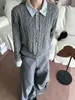 Tejido de punto a rayas empalmado de dos piezas falsas para hombre Otoño e Invierno Estilo High-End Old Money Knitwear de patrón de cáñamo Limpio